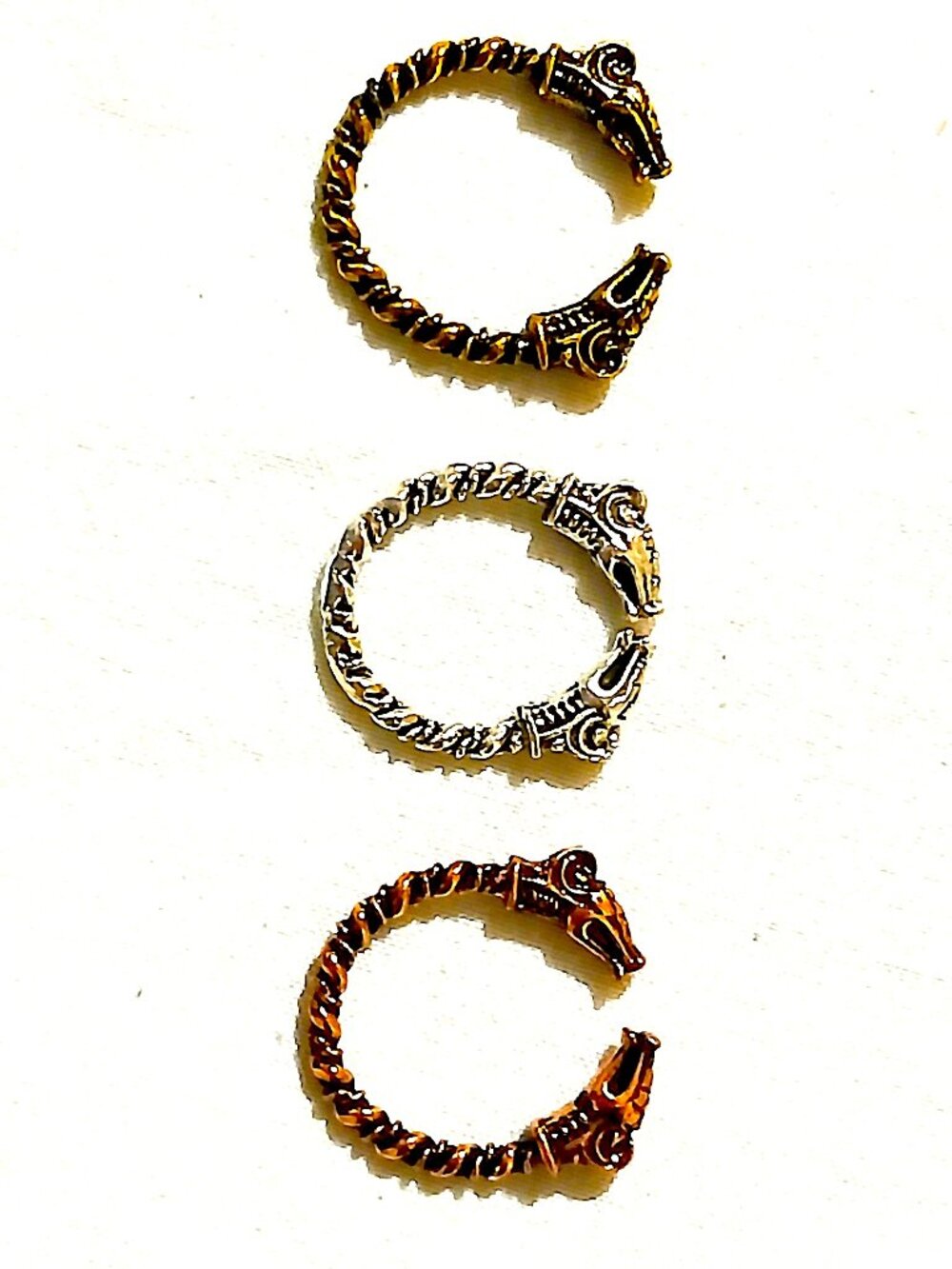 Adjustable Dragon Rings Set of 3 – Gold, Silver & Bronze Tone Fantasy Jewelry